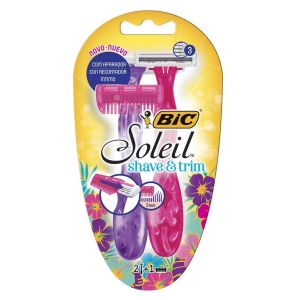 APARELHO DE BARBEAR BIC SOLEIL ROSA E ROXO SHAVE & TRIM 2 UNIDADES
