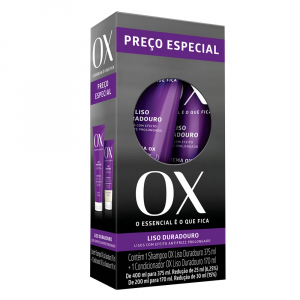 KIT SHAMPOO 375ML+CONDICIONADOR 170ML OX LISO DURADOURO 
