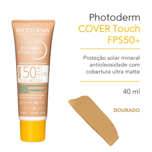 PROTETOR SOLAR FACIAL BIODERMA PHOTODERM COVER TOUCH FPS 50 PELE OLEOSA A ACNEICA COR DOURADA COM 40ML