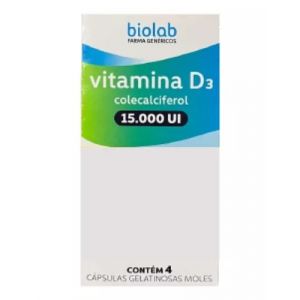 VITAMINA D3 BIOLAB 15.000UI COM 4 CÁPSULAS
