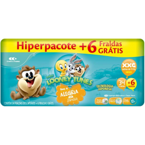 FRALDA BABY LOONEY TUNES HIPER XXG 34UN 6 GRATIS