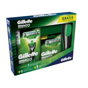 KIT 1 APARELHO RECARREGÁVEL + 2 CARGAS PARA BARBEAR GILLETTE MACH3 SENSITIVE GRÁTIS 1 PORTA APARELHO