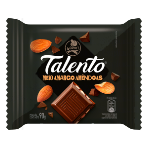 CHOCOLATE MEIO AMARGO COM AMÊNDOAS TALENTO COM 90G 