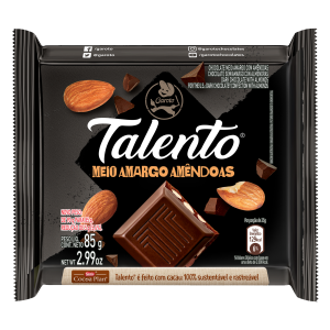 CHOCOLATE TALENTO MEIO AMARGO COM AMÊNDOAS 90G