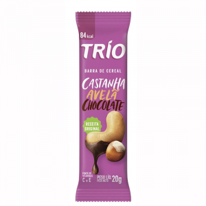 BARRA DE CEREAIS TRIO CHOCOLATE, AVELÃ E CASTANHA 25G