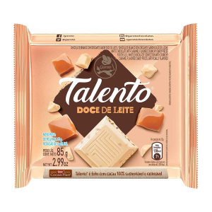 BARRA DE CHOCOLATE BRANCO TALENTO SABOR DOCE DE LEITE COM 85G