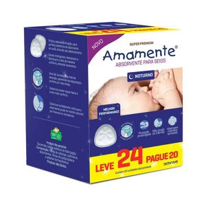 ABSORVENTE NOTURNO PARA SEIOS AMAMENTE COM 24 UNIDADES