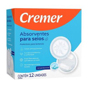 ABSORVENTE PARA SEIOS CREMER CURVATURA ANATÔMICA E CONFORTÁVEL COM 12 UNIDADES