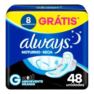 ABSORVENTE ALWAYS NOTURNO SECA G COM ABAS COM 48 UNIDADES
