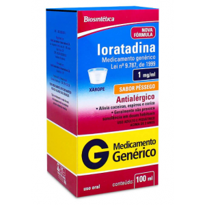 LORATADINA XAROPE 1MG COM 100ML - BIOSINTETI