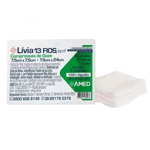 COMPRESSA DE GAZE ESTÉRIL 13 FIOS LÍVIA COM 10 UNIDADES