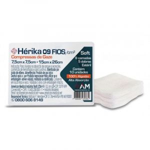 COMPRESSA DE GAZE ESTÉRIL 9 FIOS HÉRIKA COM 10 UNIDADES