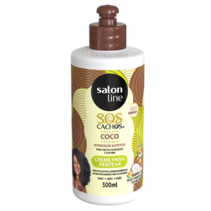 CREME PARA PENTEAR S.O.S CACHOS COCO TRATAMENTO PROFUNDO COM 300ML SALON LINE 