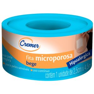 FITA MICROPOROSA CREMER BEGE PARA PELES SENSÍVEIS COM 1 ROLO DE 2,5CM X 4,5MT