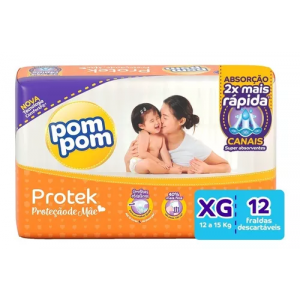 FRALDA POM POM PROTEK PROTEÇÃO DE MÃE JUMBINHO XG COM 12 UNIDADES