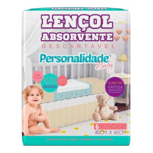 LENÇOL ABSORVENTE DESCARTAVEL PERSONALIDADE BABY COM 6 UNIDADES