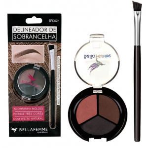 DELINEADOR DE SOBRANCELHA BELLA FEMME 3 CORES EFEITO NATURAL COM 3 MOLDES