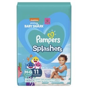 FRALDA PAMPERS PRAIA E PISCINA SPLASHERS BABY SHARK M/G - 11 UNIDADES