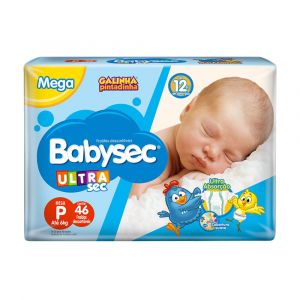 FRALDA BABYSEC ULTRASEC TAMANHO P MEGA 46 FRALDAS DESCARTÁVEIS