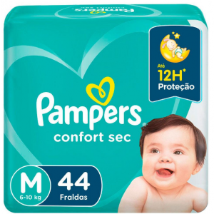 FRALDA PAMPERS CONFORT SEC MEGA TAMANHO M - 44 UNIDADES
