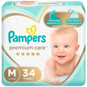 FRALDA PAMPERS PREMIUM CARE M - 34 UNIDADES