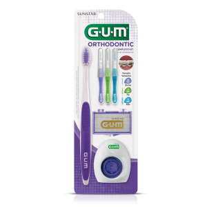 KIT ORTODÔNTICO G.U.M ORTHODONTIC COM 1 ESCOVA DE DENTE + 3 ESCOVAS INTERDENTAIS + 5 BASTÕES DE CERA + 5 FIOS DENTAIS COM PONTA DUPLA RÍGIDA