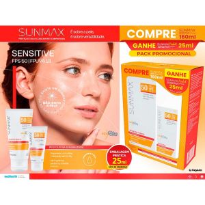 KIT SUNMAX PROTETOR SOLAR SENSITIVE FPS50 COM 160ML + PROTETOR SOLAR SENSITIVE FPS50 COM 25ML