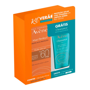 KIT VERÃO AVÈNE PROTETOR SOLAR FACIAL MAT PERFECT FLUIDO COM COR FPS 60 COM 40G + GEL DE LIMPEZA FACIAL CLEANANCE COM 60ML