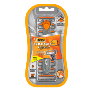 KIT APARELHO DE BARBEAR BIC COMFORT 3 HYBRID + 6 CARTUCHOS