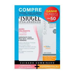 KIT LOÇÃO CREMOSA FISIOGEL AÇÃO CALMANTE A.I. COM 200ML + PROTETOR SOLAR FACIAL SUNMAX ANTI-IDADE FPS 50 COM 60ML