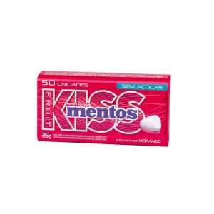 BALA KISS MENTOS SABOR MORANGO SEM AÇÚCAR COM 50 UNIDADES
