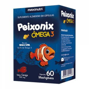 ÔMEGA 3 PEIXONIX MASTIGÁVEL SABOR CEREJA COM 60 CÁPSULAS MAXINUTRI
