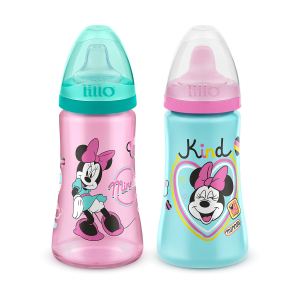 KIT 2 COPOS COLORS BICO DE SILICONE DISNEY MINNIE ROSA LILLO