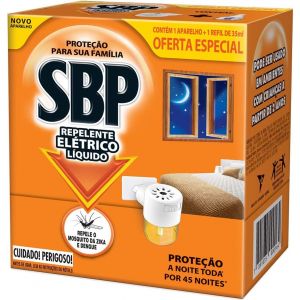 REPELENTE ELÉTRICO LÍQUIDO SBP 45 NOITES NOVO APARELHO + REFIL COM 35ML