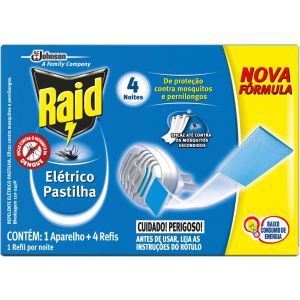 REPELENTE ELÉTRICO RAID PASTILHA APARELHO + 4 UNIDADES REFIL DE 32,9ML