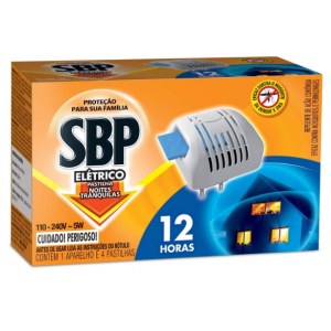 REPELENTE ELÉTRICO SBP PASTILHA 12 HORAS CONTÉM 1 APARELHO E 4 PASTILHAS 