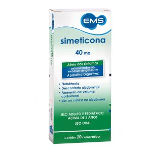 SIMETICONA 40MG COM 20 COMPRIMIDOS - EMS - GENÉRICOS